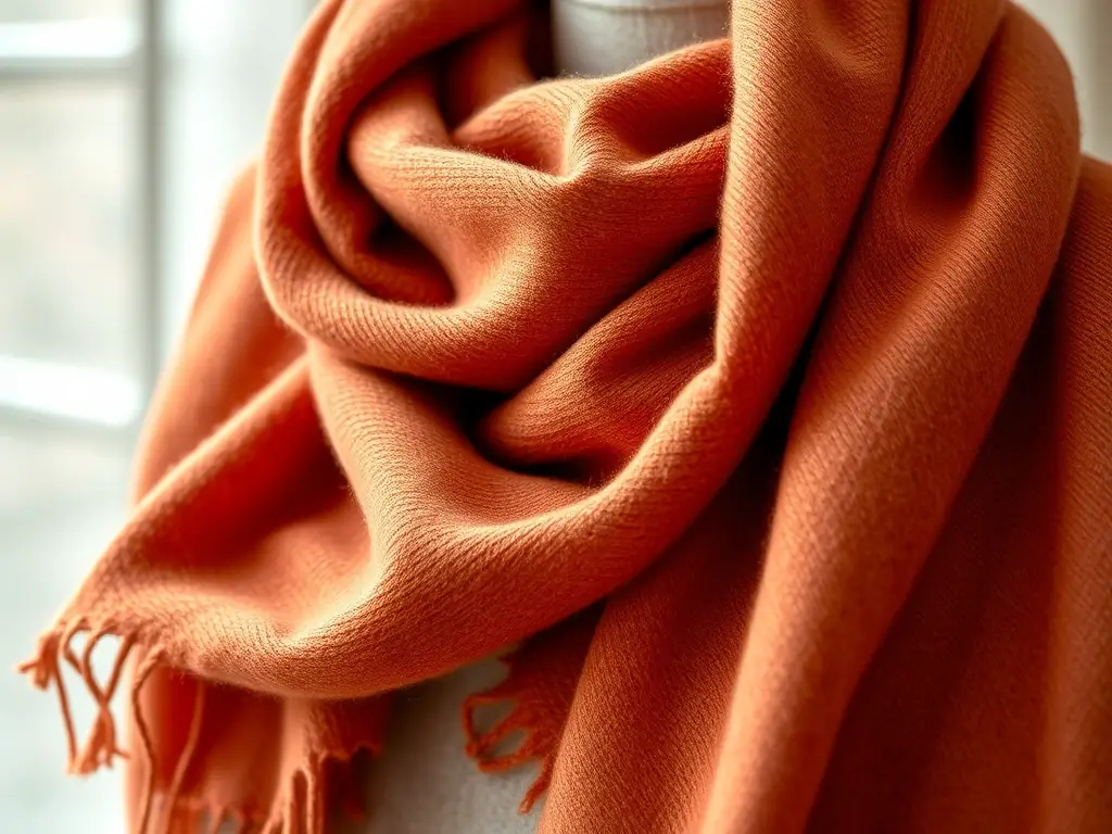 A luxurious cashmere scarf in a natural setting, showcasing the softness and elegance of Yeti Trading Group's natural luxury textiles.
